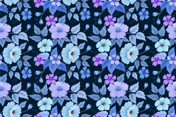 Download Hand Draw Flower on Blue Color Pattern. - Color pattern Collection